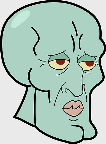 Squidward Tentacles face, Sandy Cheeks art, SpongeBob SquarePants meme, fictional character headgear, cartoon character expression, animated character art, sea creature illustration
