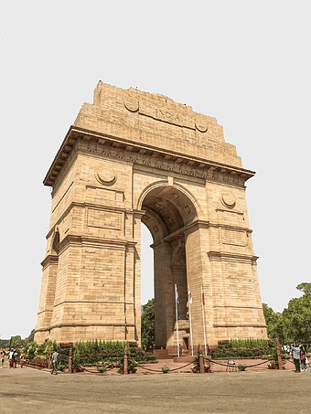 India Gate monument, famous Indian landmarks, ancient triumphal arch, historic Indian attractions, Delhi iconic architecture, sandstone historical structure, national war memorial site