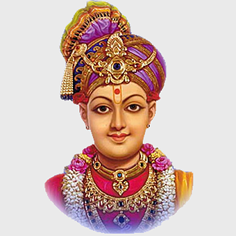 BAPS Shri Swaminarayan Mandir London, Pramukh Swami Maharaj, Swaminarayan Hinduism, headpiece, divine iconography, spiritual leader, traditional adornment