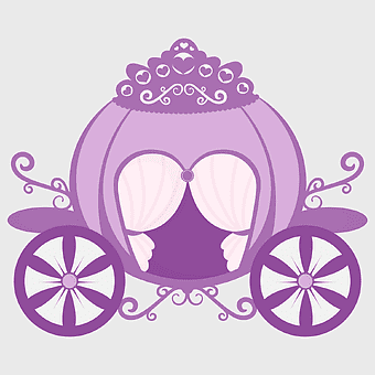 purple and white carriage, Disney Princess Cinderella carriage, Sofia the First carriage, purple princess carriage, fairy tale transportation, royal cart illustration, enchanted vehicle design