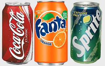 Coca-Cola Classic, Fanta Orange, Sprite Caffeine Free, carbonated soft drinks, soda cans illustration, popular soft drinks, beverage packaging design