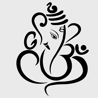 Ganesha Shiva Om Symbol, Hinduism logo, monochrome line art, black and white deity, spiritual iconography, sacred symbols, divine representation