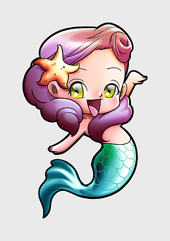Ariel Chibi Drawing, Little Mermaid Cartoon, Fantasy Mermaid Art, Ariel Mythical Creature, Cute Mermaid Illustration, Chibi Sea Creature, Magical Ocean Character