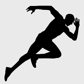 running silhouette, monochrome runner, physical fitness icon, track field athlete, sprinting figure, athletic posture, dynamic movement