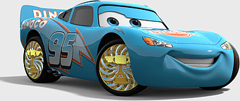 Lightning McQueen, Pixar Cars character, electric blue race car, Dinoco sponsorship, animated vehicle design, cartoon car illustration, high-performance sports car