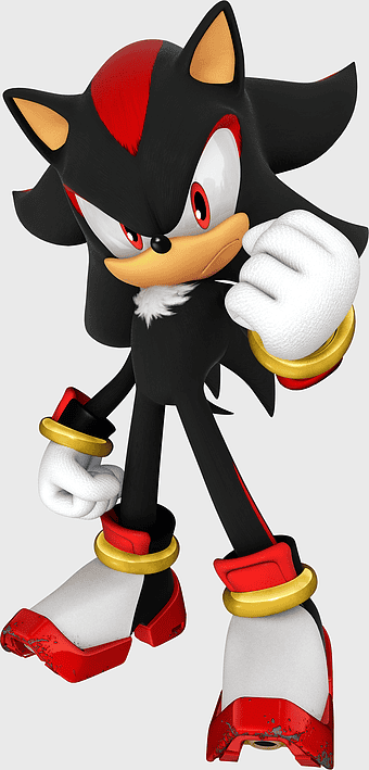 Shadow the Hedgehog, Sonic video game character, Sega All-Stars Racing art, Sonic Adventure 2 Battle, animated hedgehog mascot, video game mascot design, cartoon action figure illustration