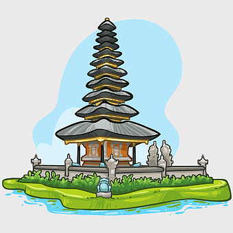 Balinese temple artwork, Galungan Nyepi celebration, Barong festival, pagoda landmark, traditional Balinese architecture, cultural heritage site, spiritual place of worship
