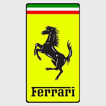 Ferrari logo, prancing horse emblem, yellow car brand label, Ferrari Formula 1 symbol, luxury automotive badge, iconic sports car icon, Italian racing heritage