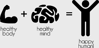 healthy body and mind illustration, mental health and physical fitness, well-being and happiness, school health education, holistic health benefits, balanced lifestyle concept, human wellness symbols