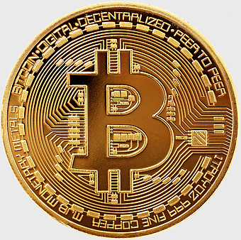 gold Bitcoin coin, cryptocurrency exchange logo, digital currency badge, blockchain technology, virtual money symbol, decentralized finance asset, peer-to-peer network token