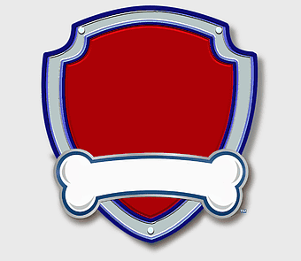 Paw Patrol logo, emblem, electric blue, badge, bone shape, cartoon design, team symbol, protective gear