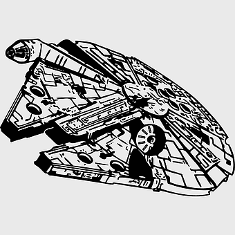 Millennium Falcon illustration, monochrome Star Wars mural, black and white falcon decal, Millennium Falcon stencil, spaceship wall art, galactic design print, interstellar vehicle graphic