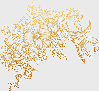 golden flowers, floral illustration, watercolor painting, line art, hand painted, floral design, golden frame, flower pattern