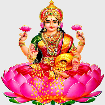 Lakshmi Devi illustration, Wealth Goddess Vishnu, pink lotus flower, prosperity and luck, Hindu goddess iconography, divine abundance symbol, spiritual blessings art