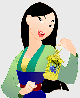 Mulan holding book, Fa Mulan reading illustration, princess reading scene, cartoon character with lantern, animated girl holding object, fairy tale heroine scene, Chinese folklore character art
