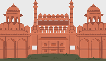 Red Fort illustration, Mughal architecture, historical monument, Delhi fortress, ancient Indian structure, cultural heritage site, architectural landmark, png