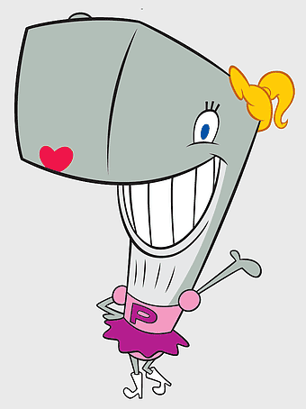 Pearl Krabs character, SpongeBob SquarePants Broadway Musical, cartoon whale character, Mr. Krabs daughter, animated sea creature, underwater cartoon art, whimsical marine character
