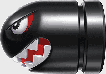 Super Mario bullet, New Super Mario Bros. Wii, Banzai Bill, Mario Series, video game projectiles, Nintendo gaming characters, cartoon weapon design