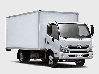 white Hino box truck, freight transport vehicle, Hino Dutro commercial van, light commercial vehicle cargo, delivery truck service, urban transport solutions, compact van logistics