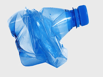 blue plastic water bottle, electric blue beverage container, crumpled plastic bottle, cobalt blue drinkware, recyclable water bottles, eco-friendly plastic packaging, sustainable beverage containers
