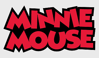Minnie Mouse logo, Disney Princess text design, cartoon character branding, red text illustration, Disney character typography, iconic Disney font, playful text design