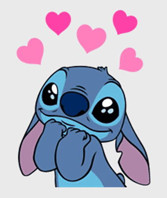 Stitch hearts illustration, Disney character drawing, purple mammal cartoon, Lilo and Stitch, cute alien art, love-themed stickers, animated film character, extraterrestrial mascot design