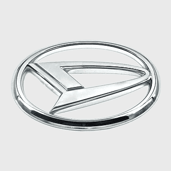 Daihatsu emblem, Toyota Avanza logo, silver car badge, Daihatsu Ayla symbol, automotive branding, vehicle insignia, car manufacturer logos