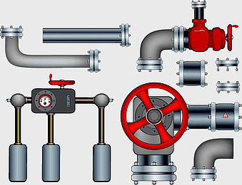 pipe connector illustration, cartoon engineering tools, industrial pipeline components, water pipe fittings, plumbing system design, mechanical hardware accessories, gas cylinder connectors