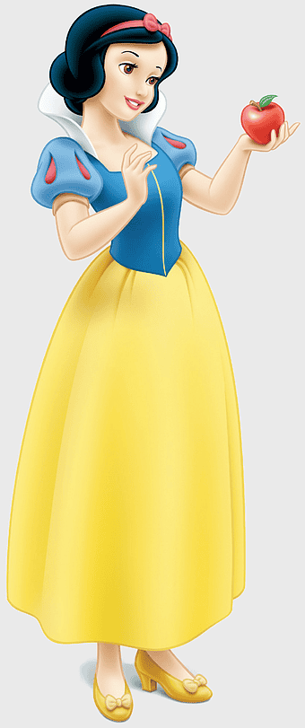 Snow White holding apple, Disney Princess Snow White, Snow White and the Seven Dwarfs, yellow dress Snow White, fairytale character, classic Disney animation, enchanted forest princess