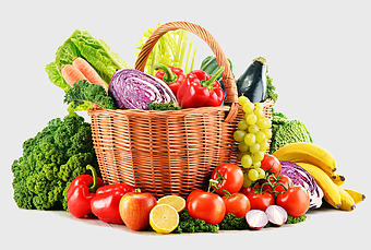fruit basket, organic juice, vegetable hamper, natural foods, healthy eating, fresh produce, balanced diet, eco-friendly nutrition