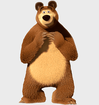 Masha and the Bear, 3D animated bear character, Masha Party Birthday, YouTube cartoon bear, plush bear toy, animated bear plushie, cartoon bear celebration
