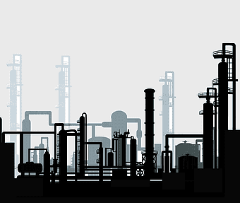 oil refinery silhouette, petroleum industry production, industrial factory illustration, refinery industrial complex, energy production facility, manufacturing plant outline, cityscape industrial backdrop