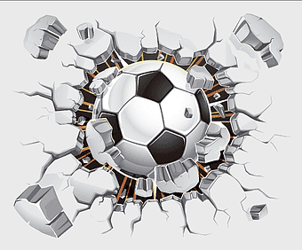 football breaking wall decal, soccer ball wall mural, sports room decor, football player interior design, wall crack art, sports equipment sticker, football field decoration
