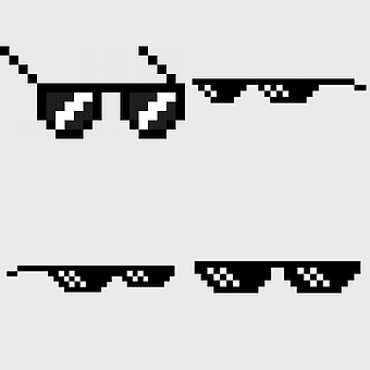 pixel sunglasses, Thug Life meme, monochrome pixel art, deal with it glasses, retro gaming aesthetics, digital culture icons, minimalist graphic design