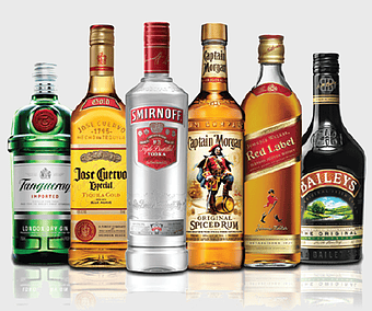 assorted liquor bottles, Whiskey Budweiser illustration, alcoholic beverage collection, champagne whisky vodka, spirits variety display, premium alcohol lineup, liquor assortment graphic