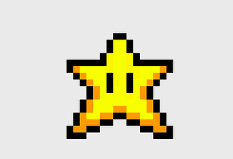 Super Mario Bros. 3 star, pixel art Mario symbol, Super Nintendo Entertainment System icon, yellow star power-up, retro gaming art, classic video game elements, 8-bit star design