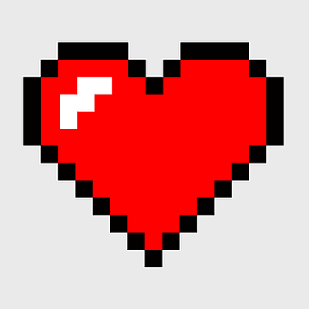 Pixel heart, red pixelated symbol, romantic pixel art, valentine's day icon, digital love graphic, retro gaming aesthetic, heart-shaped pixel design, png