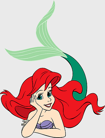 Ariel mermaid, cartoon mermaid, little mermaid character, red-haired mermaid, underwater fantasy, mythical sea creature, animated ocean life