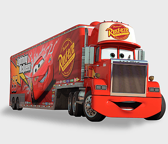 Lightning McQueen Mack Super-Liner, Pixar Cars Mack Trucks, Rust-eze Transport Trailer, John Ratzenberger Character, Animated Commercial Vehicle, Disney Pixar Cars Series, Cartoon Truck Design
