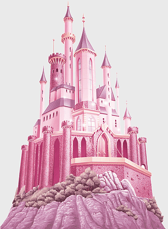pink princess castle, fairy tale building, magical pink castle, enchanted princess castle, fantasy castle architecture, whimsical castle design, storybook castle illustration