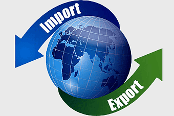global trade logo, international business services, export-import tariffs, trading company branding, world commerce network, cross-border logistics, global market exchange
