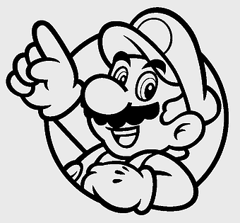 Super Mario Bros line art, Mario monochrome drawing, Super Paper Mario character, Nintendo gaming art, Mario Bros black and white illustration, Mario series visual arts, Mario cartoon smile
