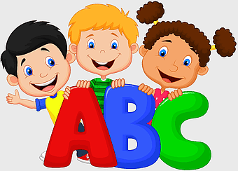children behind ABC letters, preschool play education, early childhood education, cartoon kids, educational illustration, playful learning, happy childhood