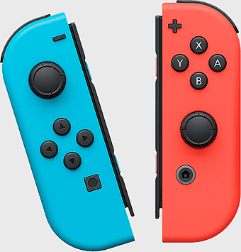 Nintendo Switch Joy-Con, Pokémon Red and Blue controllers, electric blue and red gaming accessories, handheld game console peripherals, gaming hardware accessories, interactive entertainment devices, portable gaming controllers