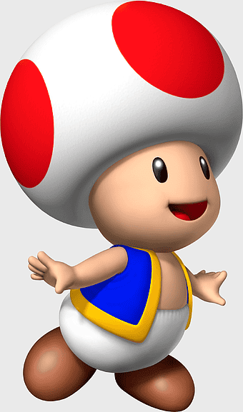 Mario Party 8 Toad, Super Mario Bros character, cartoon toad illustration, Mario Series gaming, mushroom cap character, video game mascot, playful mushroom creature