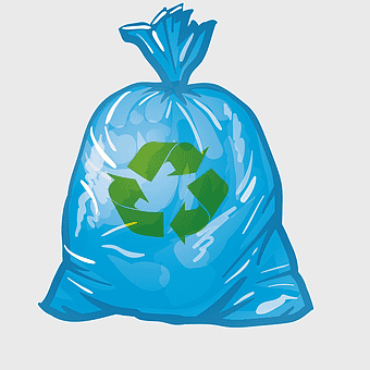 recycling blue garbage bag, environmental waste management, trash reuse solution, electric blue bin bag, sustainable waste collection, eco-friendly bag options, green recycling symbol