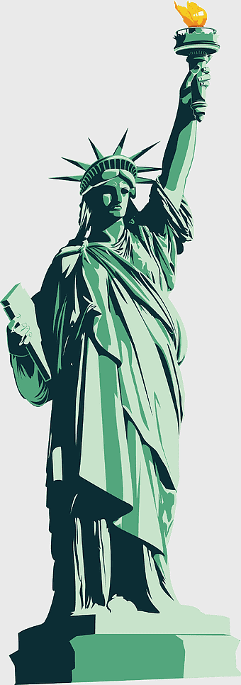 Statue of Liberty illustration, Liberty torch, famous USA sculpture, tourist attraction New York, American symbol freedom, cartoon landmark image, iconic statue graphic