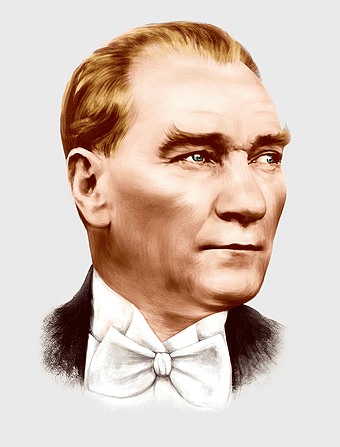 Mustafa Kemal Atatürk painting, Ankara Özel Kreş, 10th November Commemoration, Atatürk Week celebration, Turkish historical figure, national leader portrait, formal attire illustration