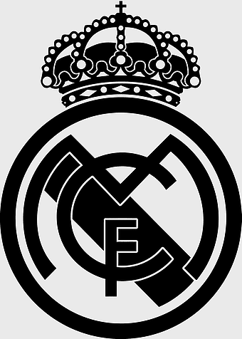 Real Madrid CF logo, monochrome sports decal, black and white wall sticker, Real Madrid emblem, soccer team insignia, crown symbol design, football club crest art
