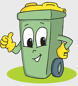 waste bin illustration, rubbish cartoon character, dustbin art, cartoon trash can, green waste container, animated recycling bin, eco-friendly trash management, png